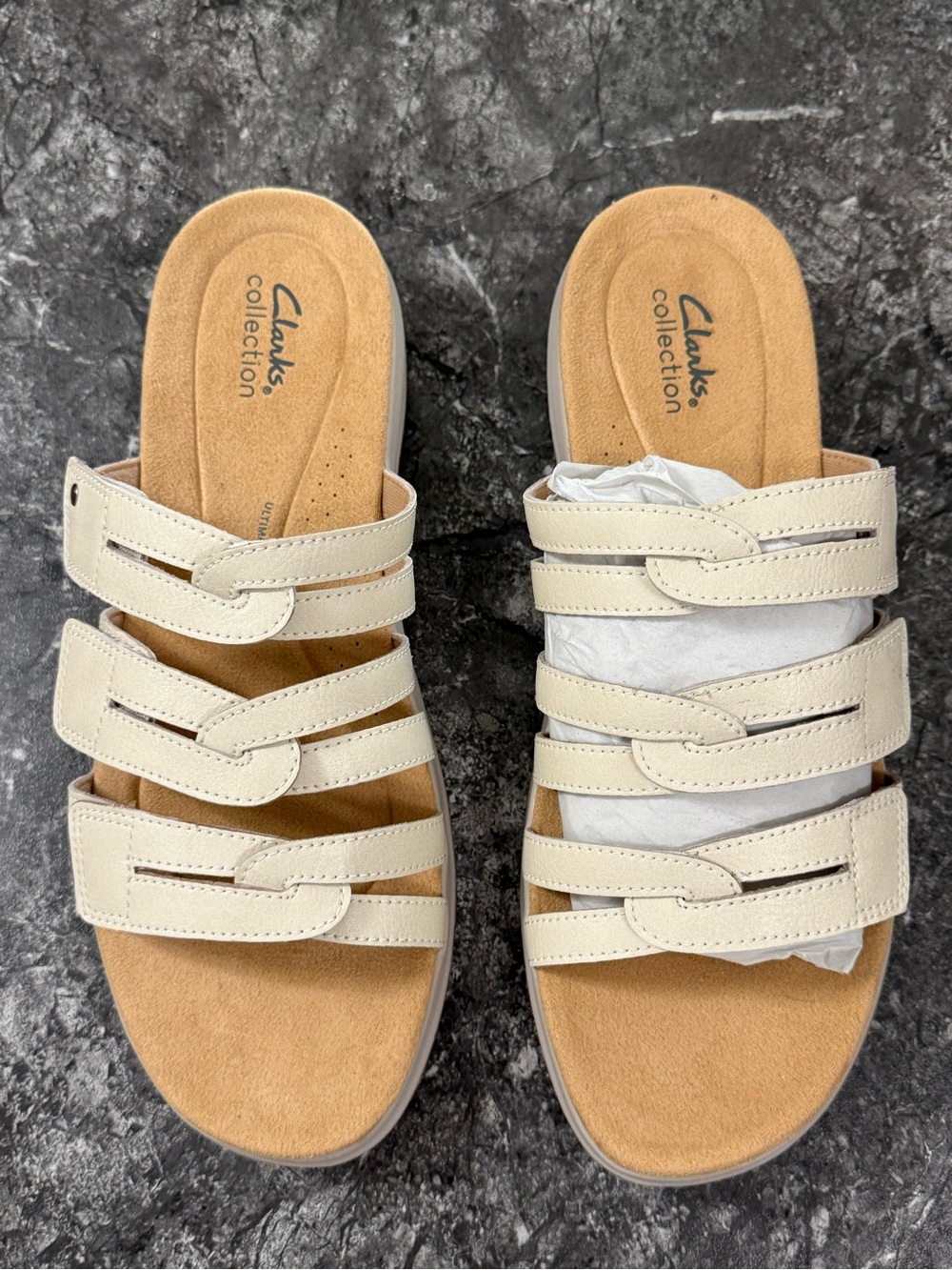 Clarks Maelynn Abby Multi-Strap Slip-On Slide Comfort Sandals Cream Sz 11M